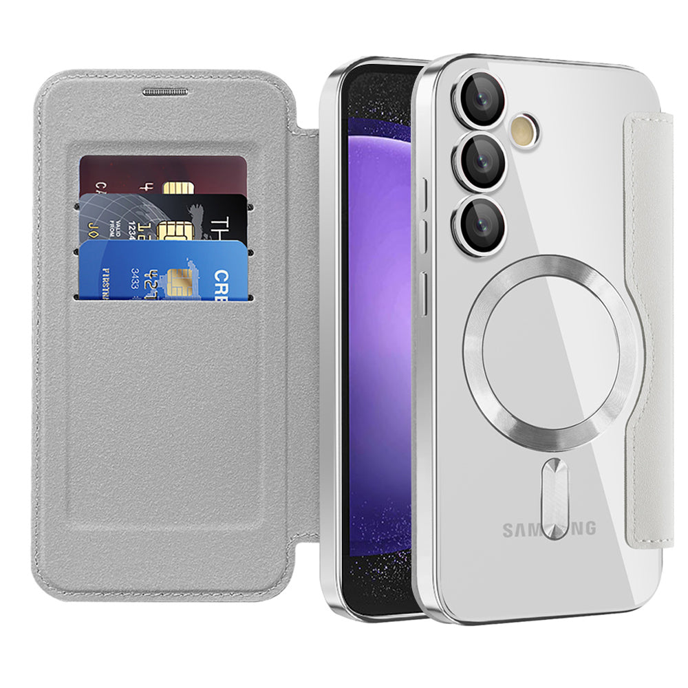 Coque MagSafe pour Samsung Galaxy S23 FE S711, Techsuit, SmartMag Book, Gris