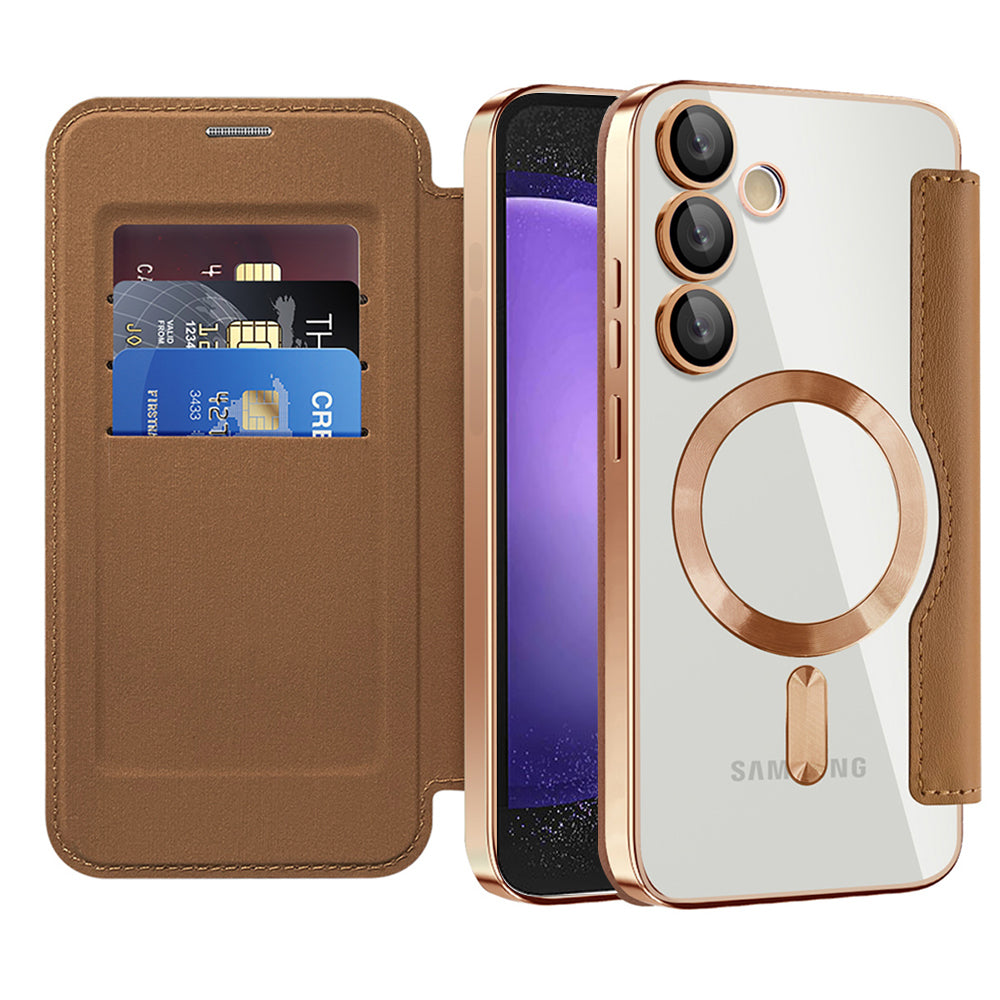 Coque MagSafe pour Samsung Galaxy S23 FE S711, Techsuit, SmartMag Book, Marron
