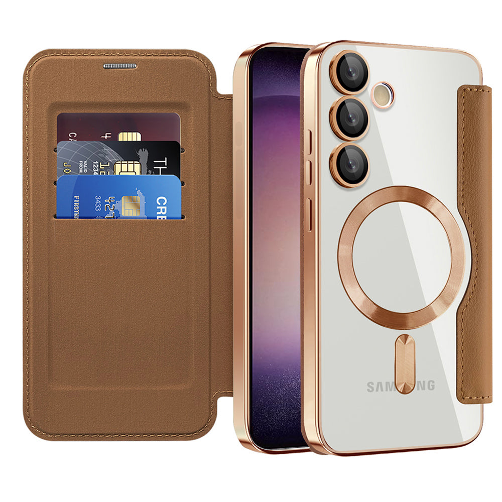 Coque MagSafe pour Samsung Galaxy S23+ S916, Techsuit, SmartMag Book, Marron