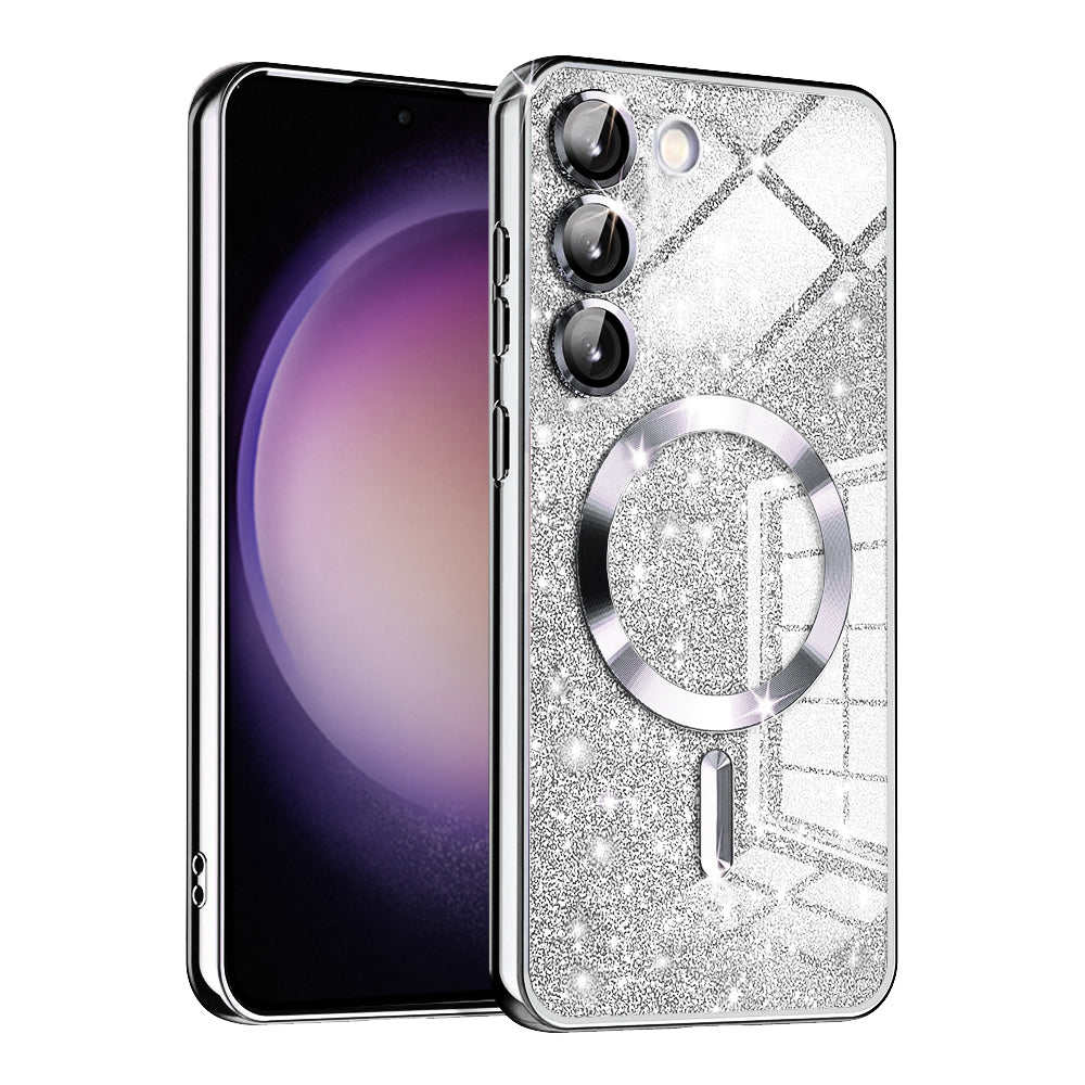 Coque MagSafe pour Samsung Galaxy S23 S911, Techsuit, Luxury Glitter, Argentée