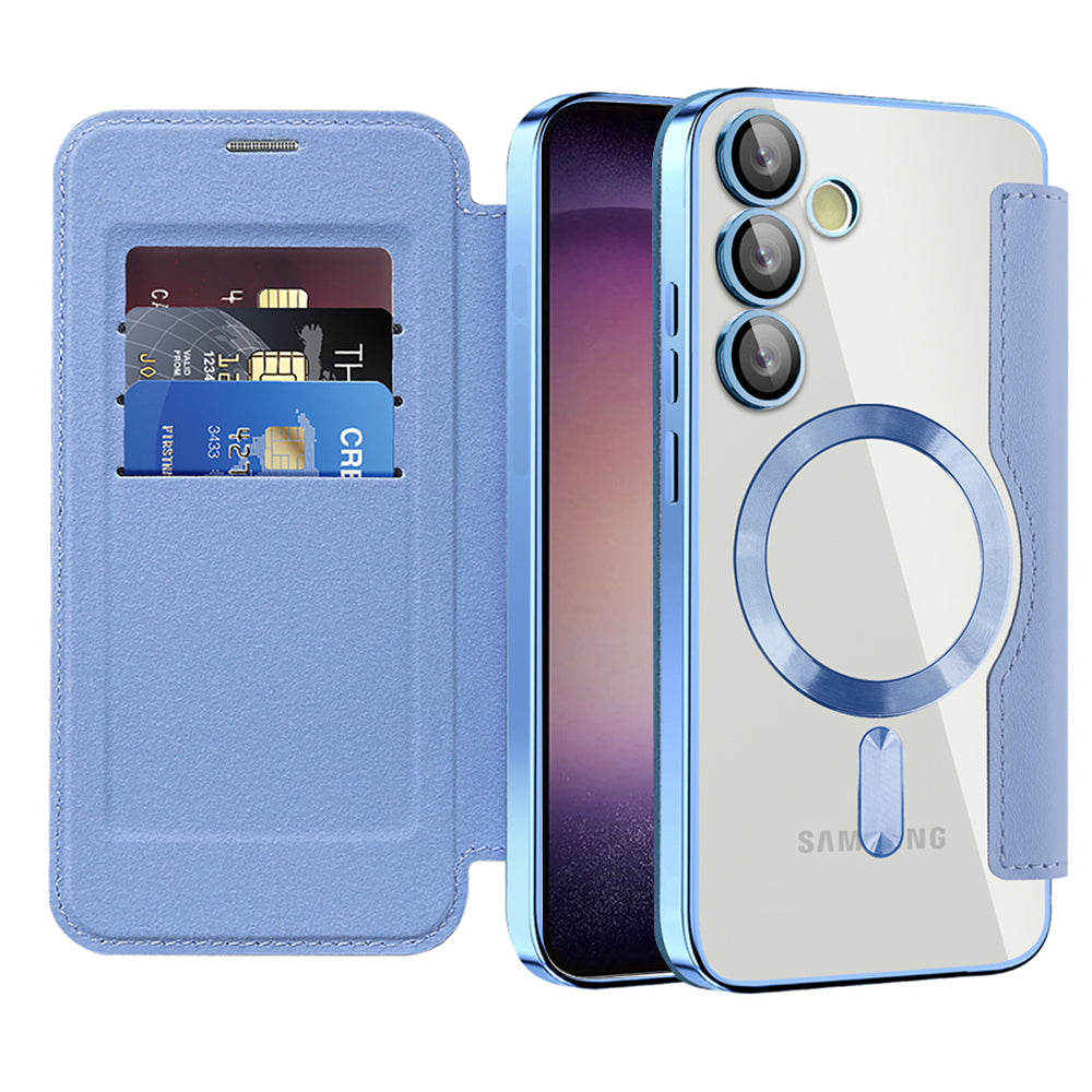 Coque MagSafe pour Samsung Galaxy S23 S911, Techsuit, SmartMag Book, Bleu