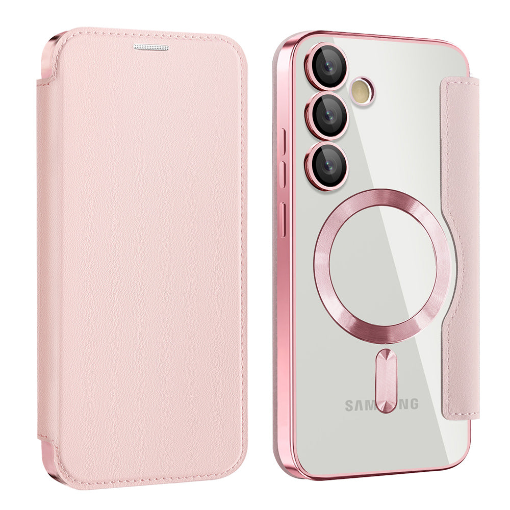 Coque MagSafe pour Samsung Galaxy S23 S911, Techsuit, SmartMag Book, Rose