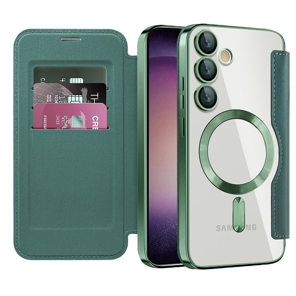 Coque MagSafe pour Samsung Galaxy S23 S911, Techsuit, SmartMag Book, Vert