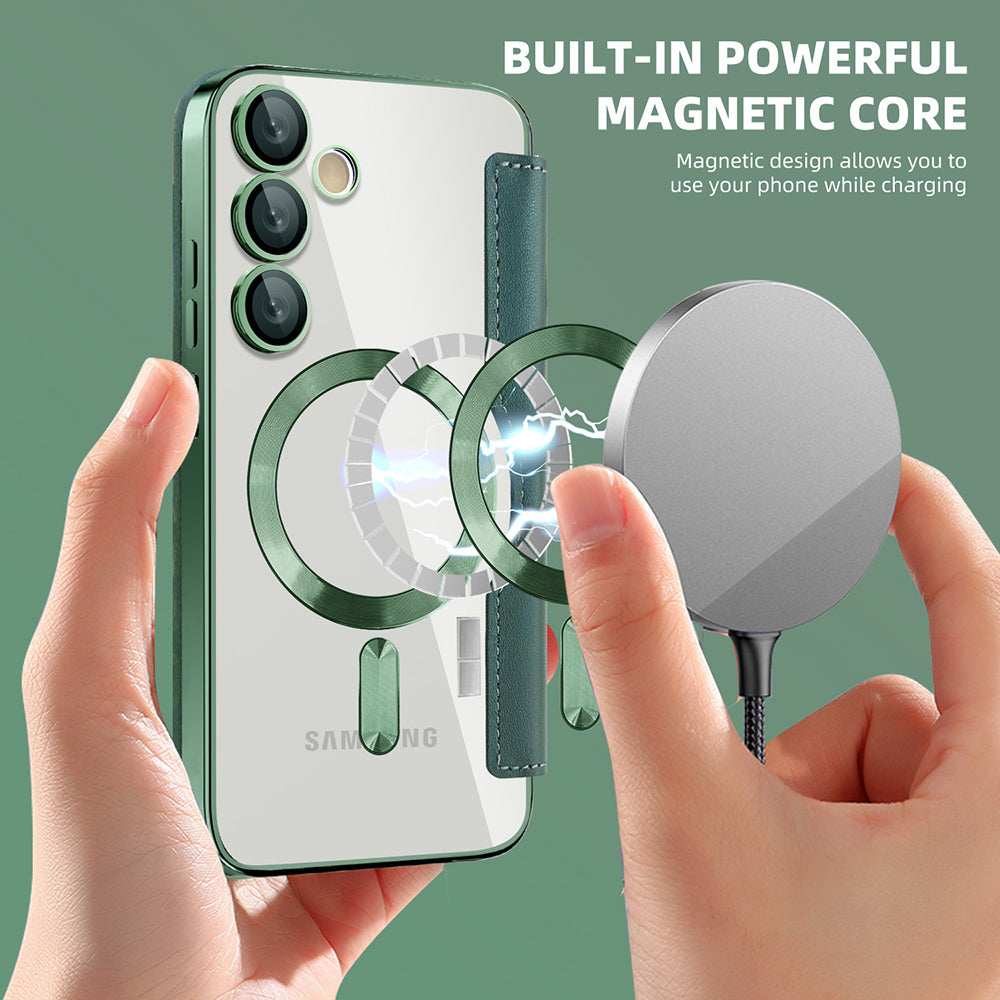 Coque MagSafe pour Samsung Galaxy S23 S911, Techsuit, SmartMag Book, Vert