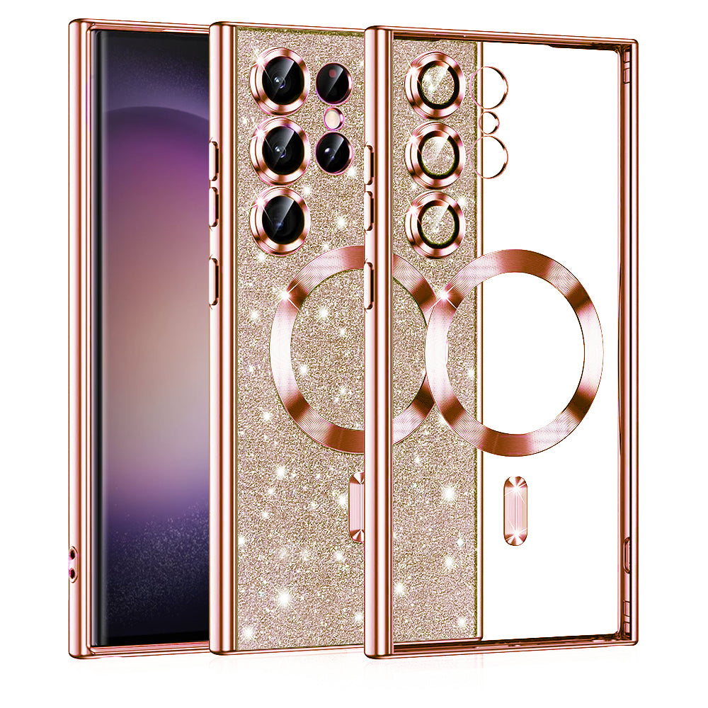 Coque MagSafe pour Samsung Galaxy S23 Ultra S918, Techsuit, Luxury Glitter, Rose Doré