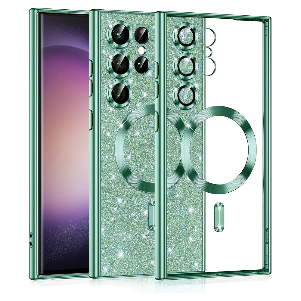 Coque MagSafe pour Samsung Galaxy S23 Ultra S918, Techsuit, Luxury Glitter, Vert Clair