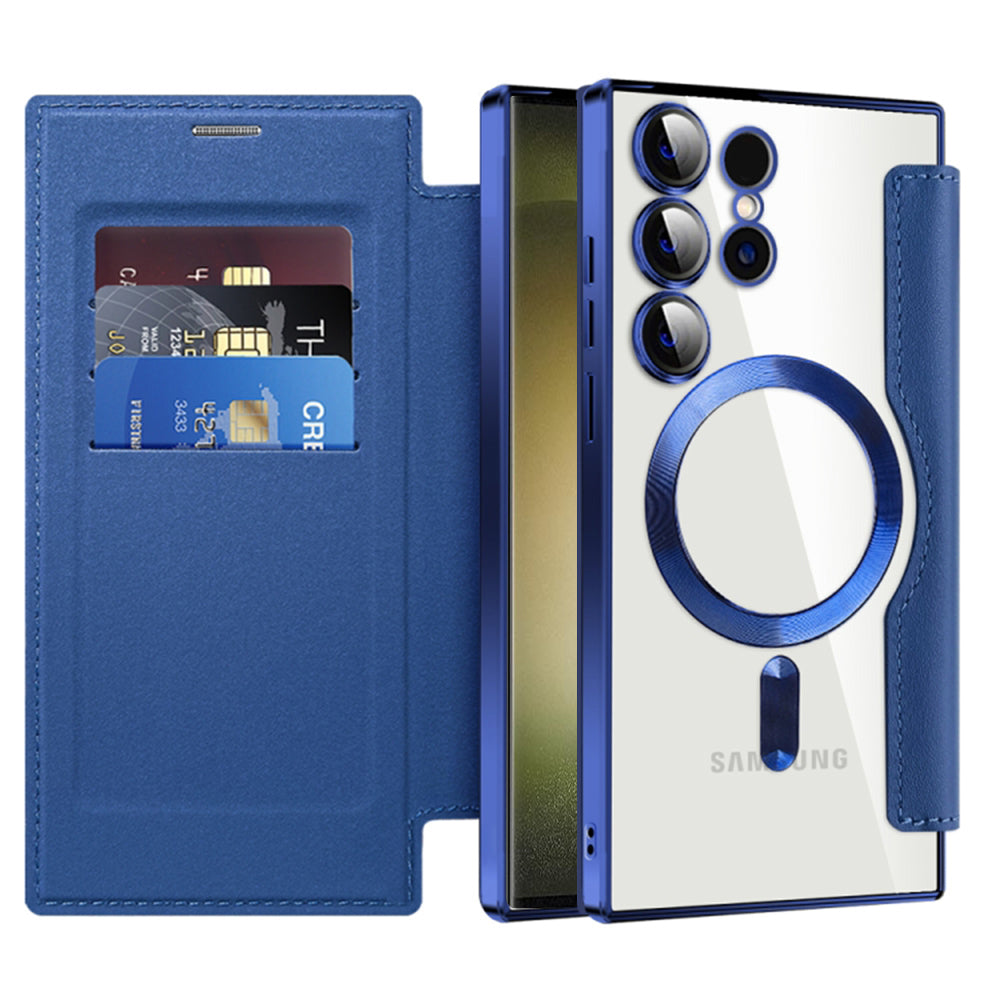 Coque MagSafe pour Samsung Galaxy S23 Ultra S918, Techsuit, SmartMag Book, Bleue