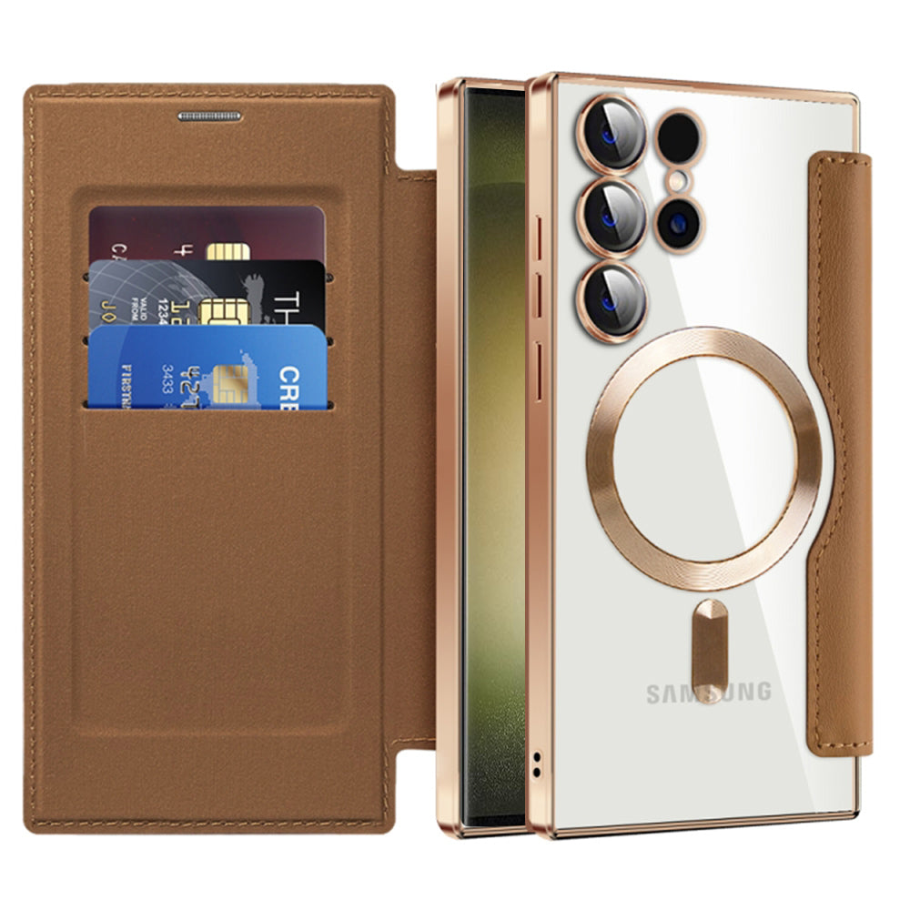 Coque MagSafe pour Samsung Galaxy S23 Ultra S918, Techsuit, SmartMag Book, Marron