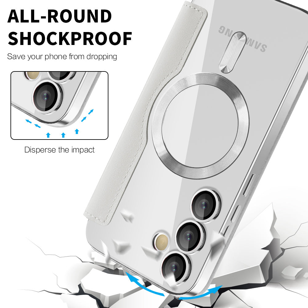 Coque MagSafe pour Samsung Galaxy S24 FE S721, Techsuit, SmartMag Book, Gris