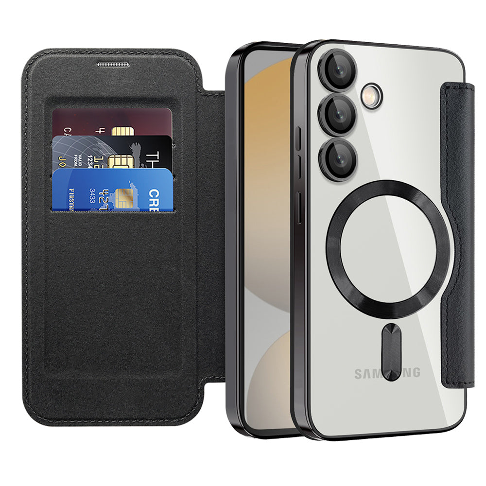 Coque MagSafe pour Samsung Galaxy S24 FE S721, Techsuit, SmartMag Book, Noire