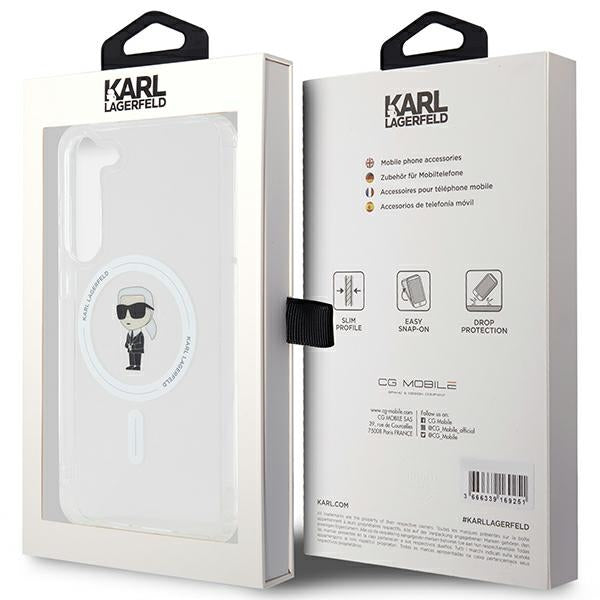 Coque MagSafe pour Samsung Galaxy S24+ S926, Karl Lagerfeld, IML Ikonik Karl, Transparente