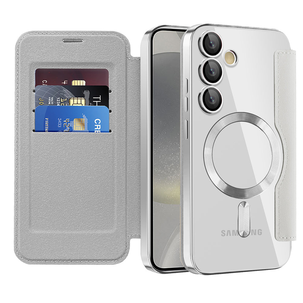 Coque MagSafe pour Samsung Galaxy S24+ S926, Techsuit, SmartMag Book, Gris