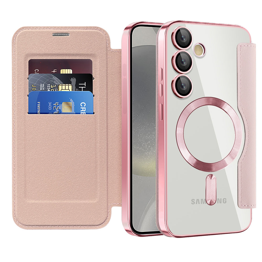 Coque MagSafe pour Samsung Galaxy S24+ S926, Techsuit, SmartMag Book, Rose