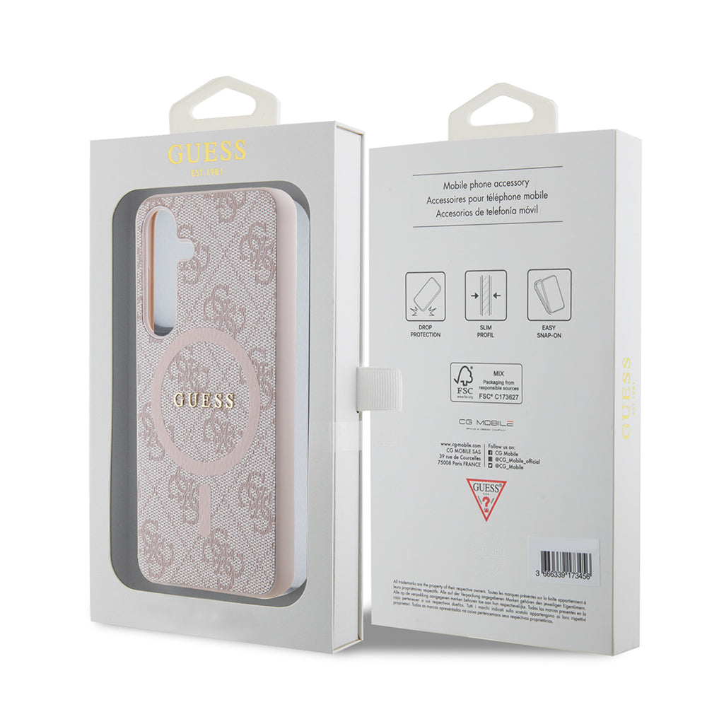 Coque MagSafe pour Samsung Galaxy S24 S921, Guess, Collection 4G, Rose