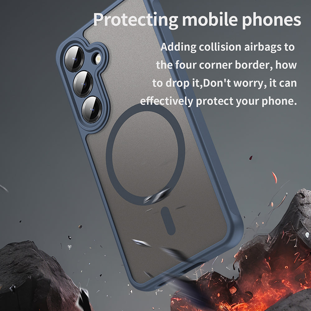 Coque MagSafe pour Samsung Galaxy S24 S921, Techsuit, HaloFrost II, Bleu marine