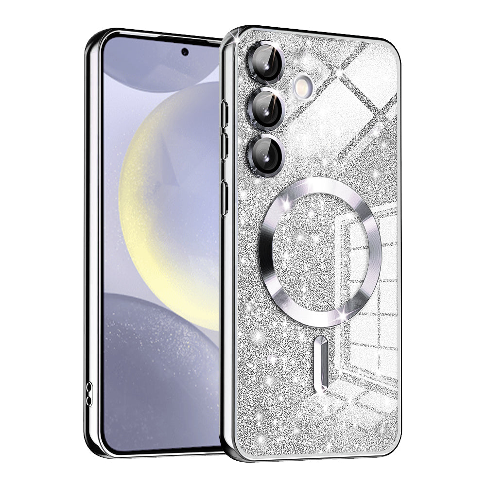 Coque MagSafe pour Samsung Galaxy S24 S921, Techsuit, Luxury Glitter, Argentée