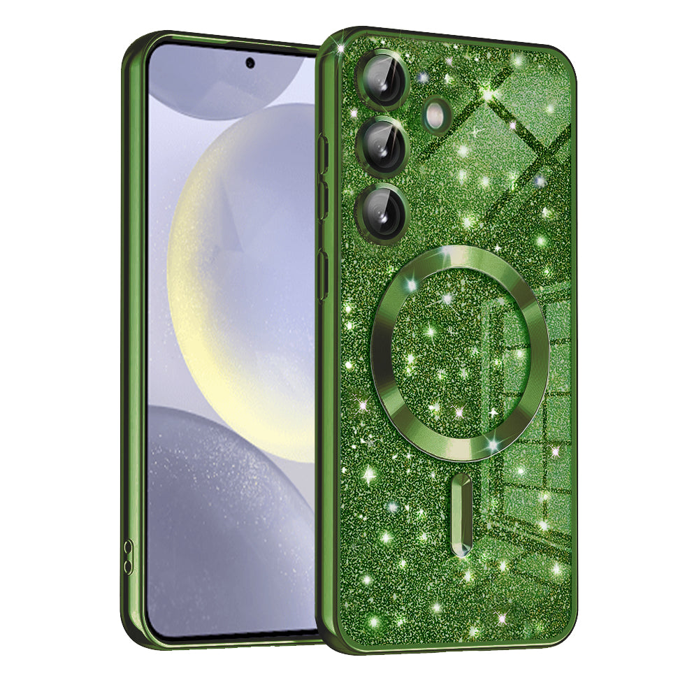 Coque MagSafe pour Samsung Galaxy S24 S921, Techsuit, Luxury Glitter, Vert Foncé
