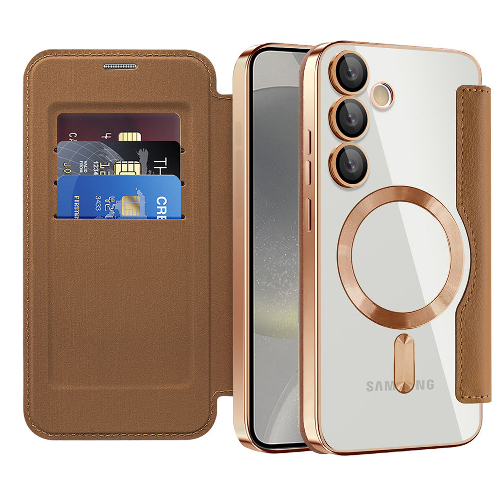 Coque MagSafe pour Samsung Galaxy S24 S921, Techsuit, SmartMag Book, Marron