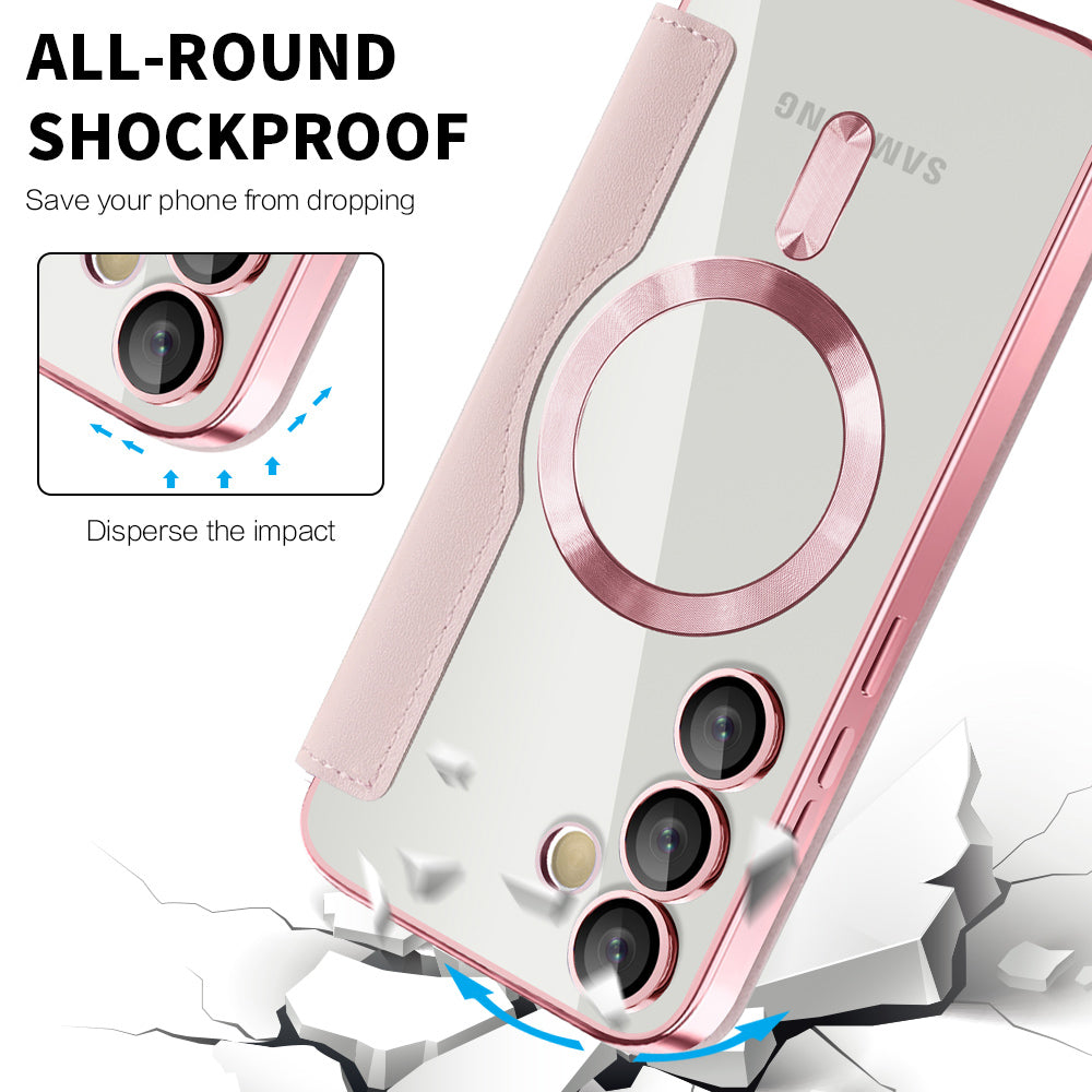 Coque MagSafe pour Samsung Galaxy S24 S921, Techsuit, SmartMag Book, Rose