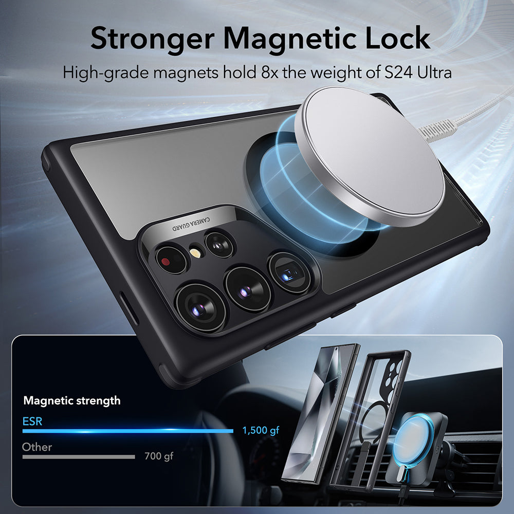 Coque MagSafe pour Samsung Galaxy S24 Ultra S928, ESR, Boost Flickstand, Noire Transparente