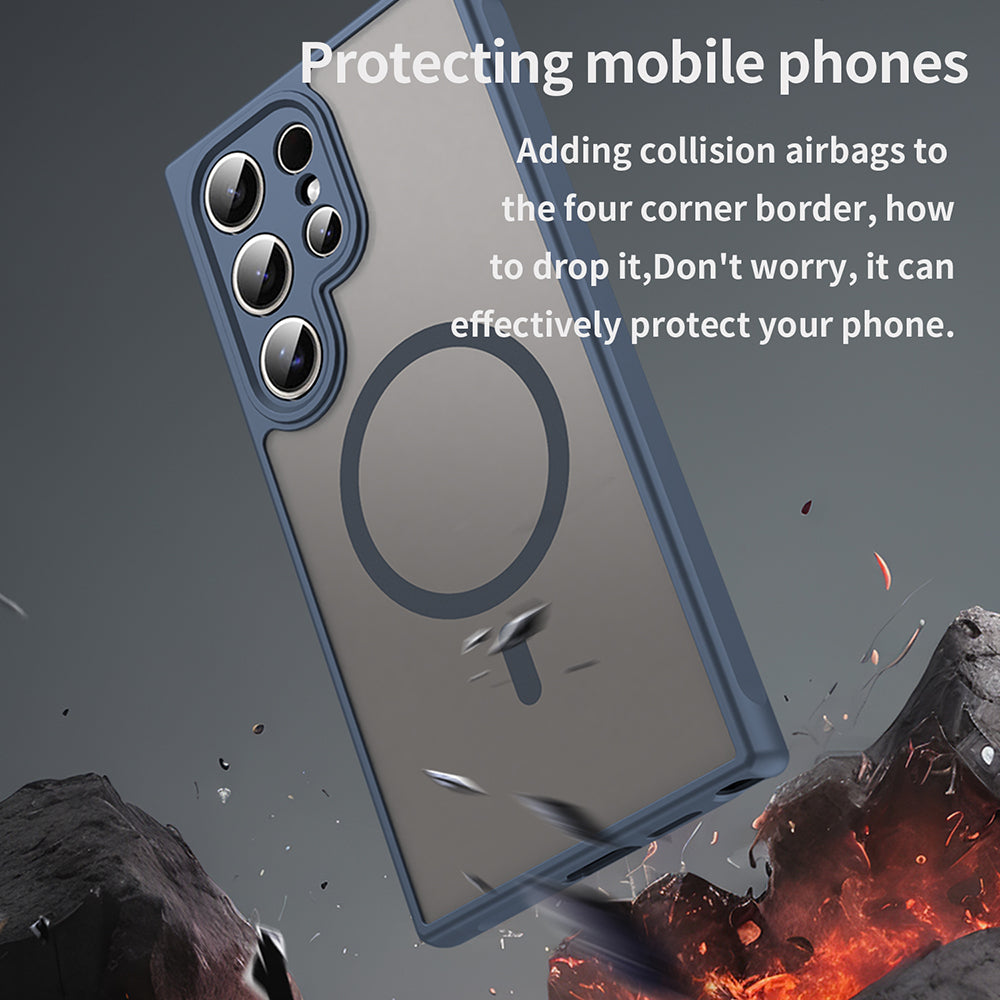 Coque MagSafe pour Samsung Galaxy S24 Ultra S928, Techsuit, HaloFrost II, Bleu marine