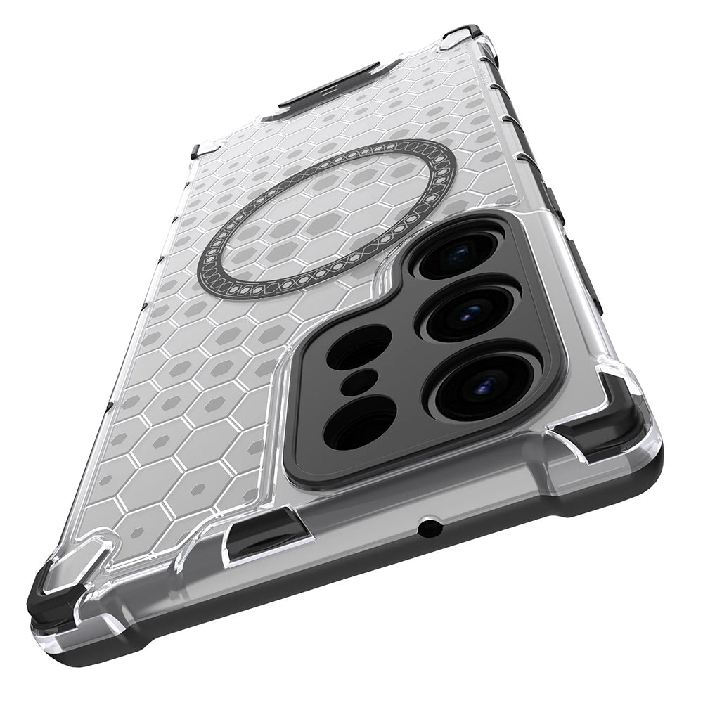 Coque MagSafe pour Samsung Galaxy S24 Ultra S928, Techsuit, HoneyComb Shield, Blanche
