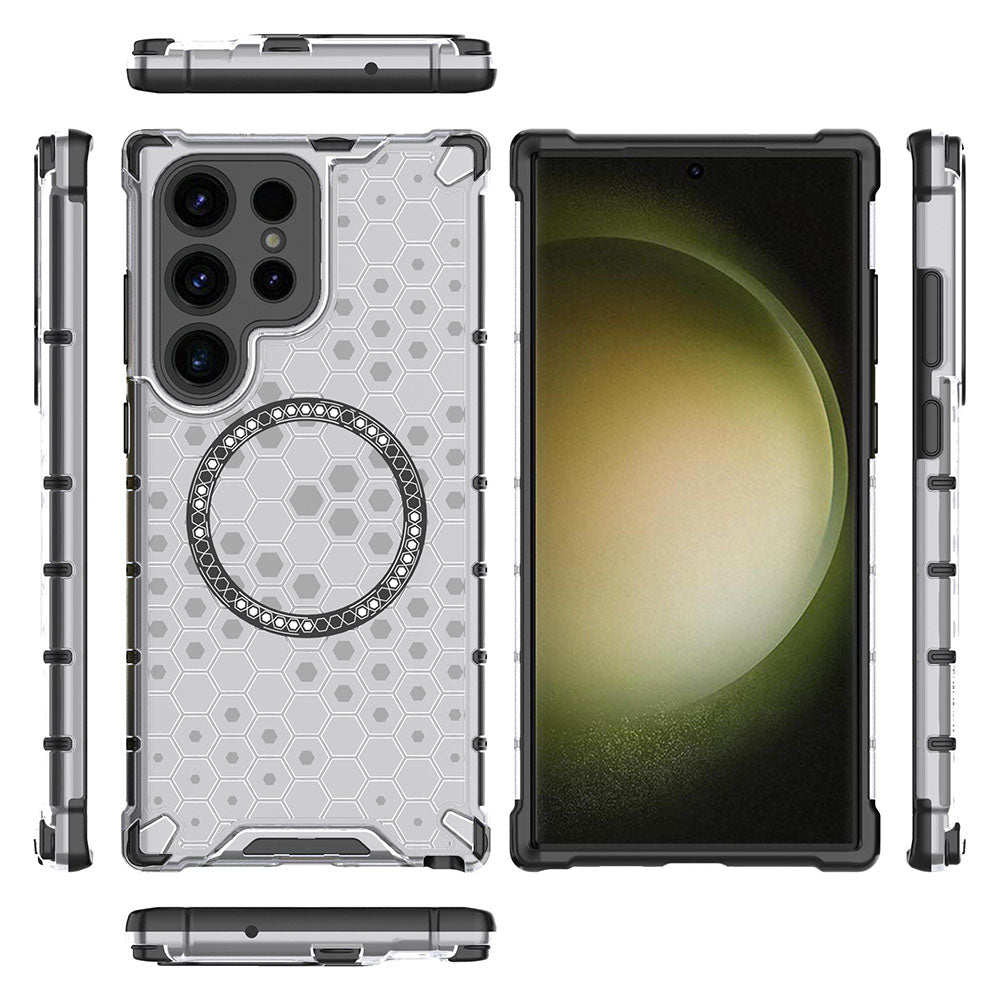 Coque MagSafe pour Samsung Galaxy S24 Ultra S928, Techsuit, HoneyComb Shield, Blanche