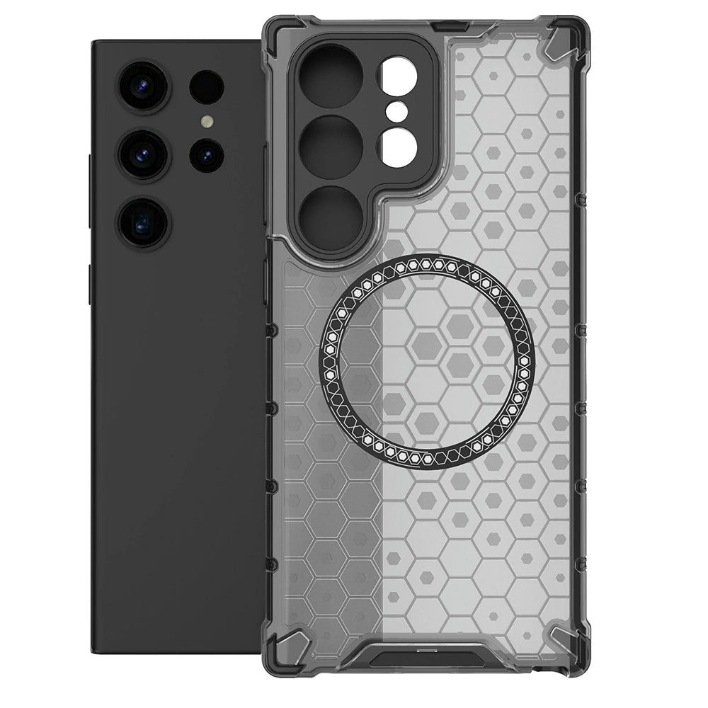 Coque MagSafe pour Samsung Galaxy S24 Ultra S928, Techsuit, HoneyComb Shield, Noire