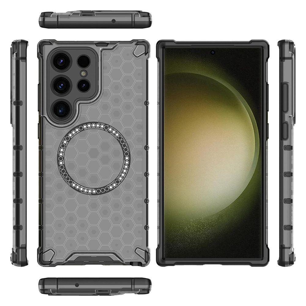 Coque MagSafe pour Samsung Galaxy S24 Ultra S928, Techsuit, HoneyComb Shield, Noire