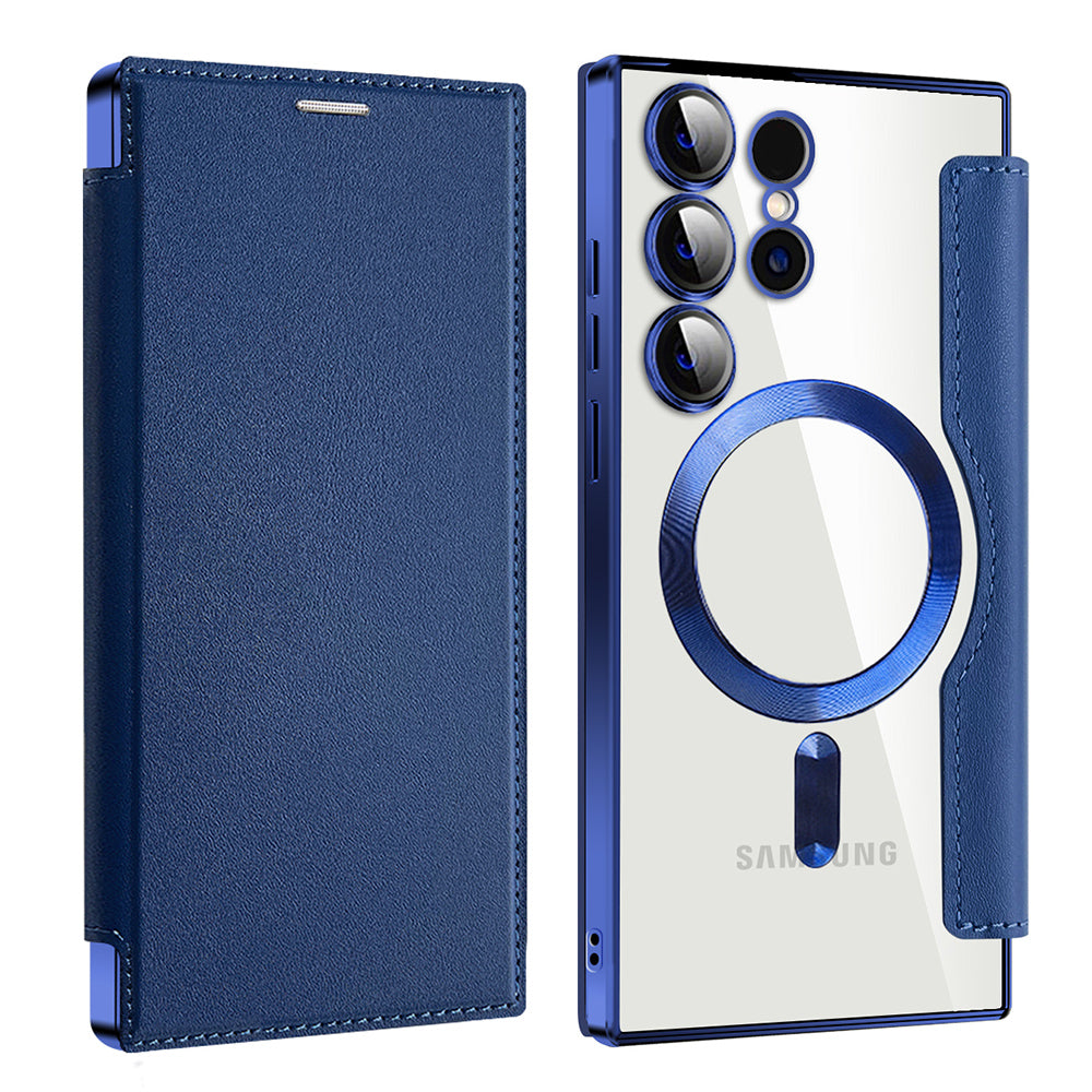 Coque MagSafe pour Samsung Galaxy S24 Ultra S928, Techsuit, SmartMag Book, Bleue