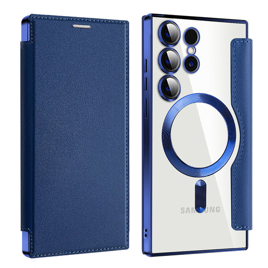 Coque MagSafe pour Samsung Galaxy S24 Ultra S928, Techsuit, SmartMag Book, Bleue