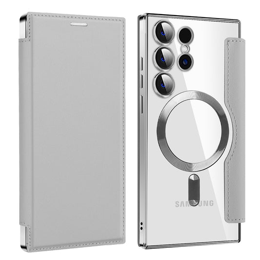 Coque MagSafe pour Samsung Galaxy S24 Ultra S928, Techsuit, SmartMag Book, Gris