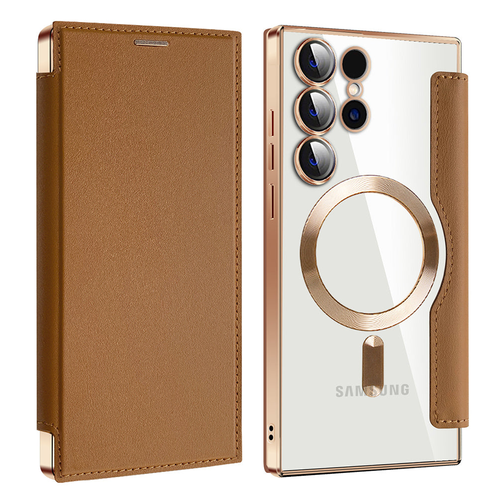 Coque MagSafe pour Samsung Galaxy S24 Ultra S928, Techsuit, SmartMag Book, Marron