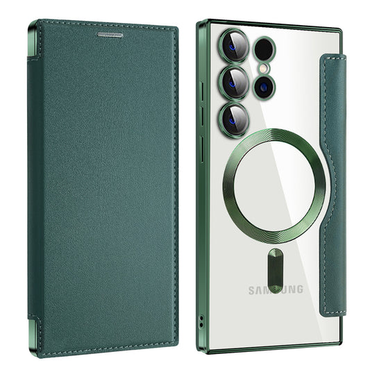 Coque MagSafe pour Samsung Galaxy S24 Ultra S928, Techsuit, SmartMag Book, Vert