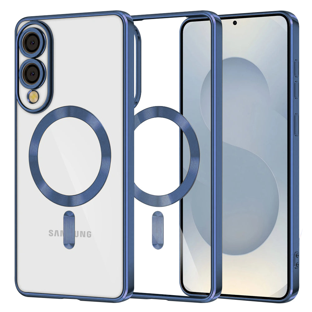 Coque MagSafe pour Samsung Galaxy S25 Edge S937, Techsuit, Luxury Crystal, Bleu Foncé
