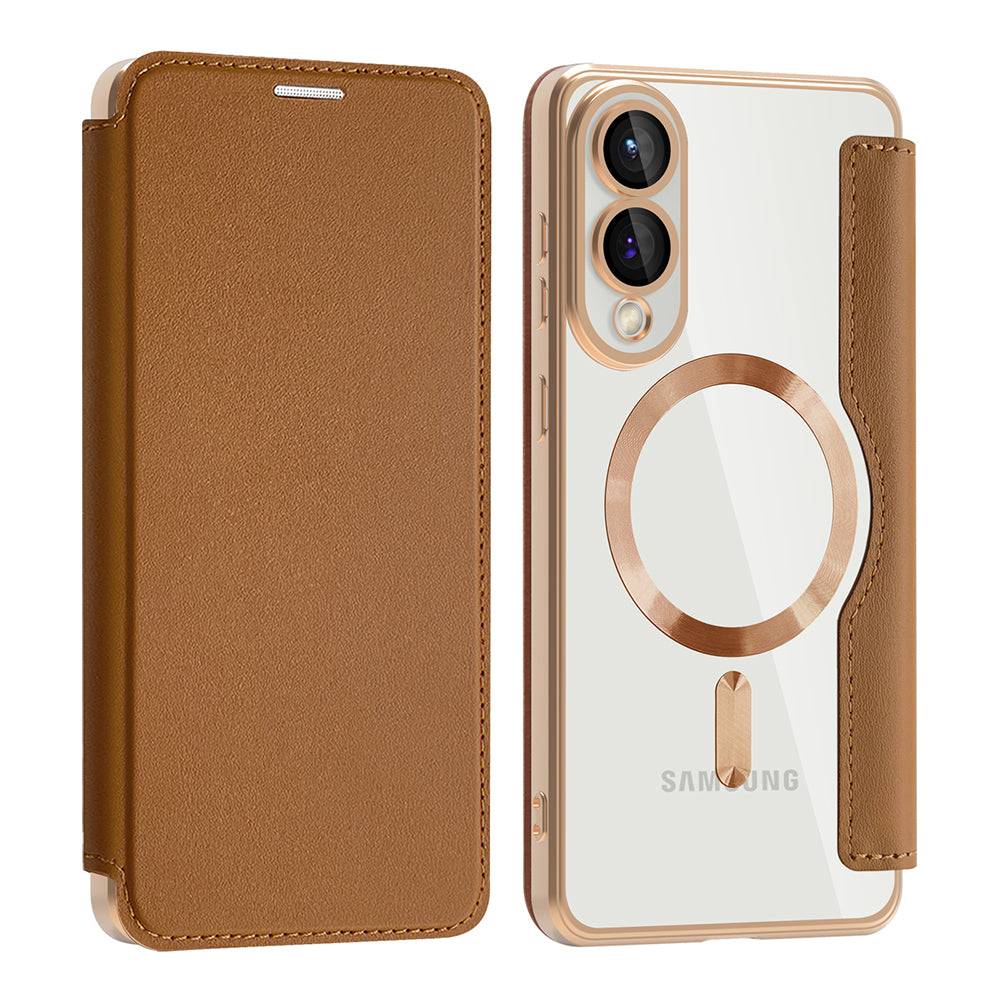 Coque MagSafe pour Samsung Galaxy S25 Edge S937, Techsuit, SmartMag Book, Marron