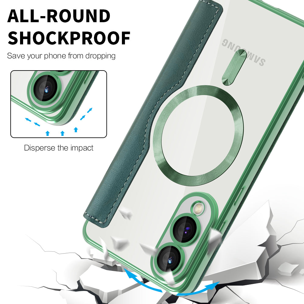 Coque MagSafe pour Samsung Galaxy S25 Edge S937, Techsuit, SmartMag Book, Vert