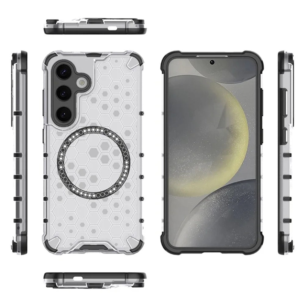 Coque MagSafe pour Samsung Galaxy S25+ S936, Techsuit, HoneyComb Shield, Blanche