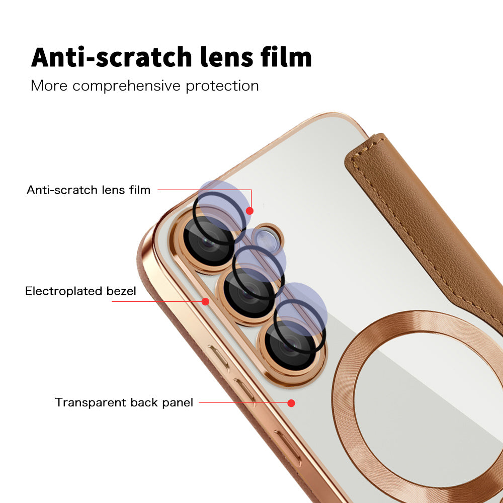 Coque MagSafe pour Samsung Galaxy S25+ S936, Techsuit, SmartMag Book, Marron