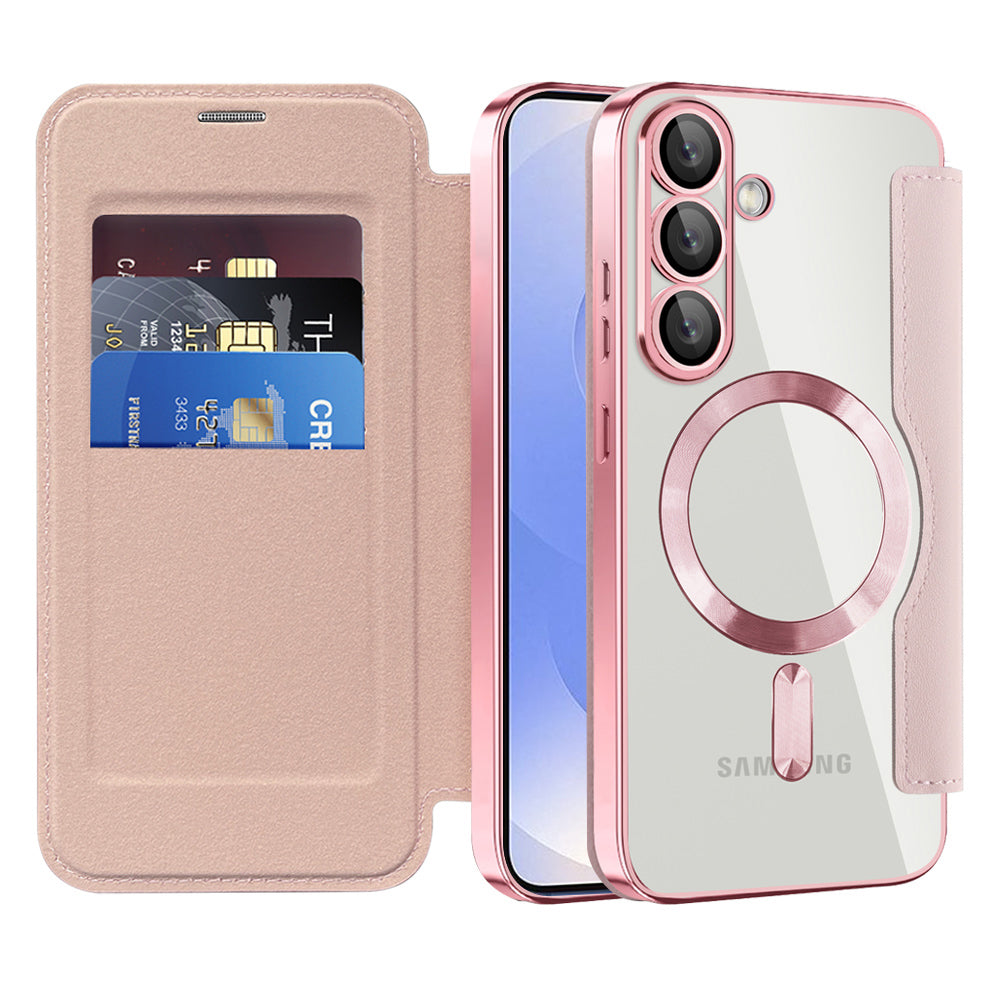 Coque MagSafe pour Samsung Galaxy S25+ S936, Techsuit, SmartMag Book, Rose