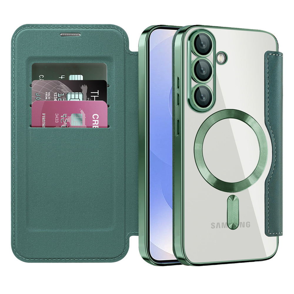 Coque MagSafe pour Samsung Galaxy S25+ S936, Techsuit, SmartMag Book, Vert
