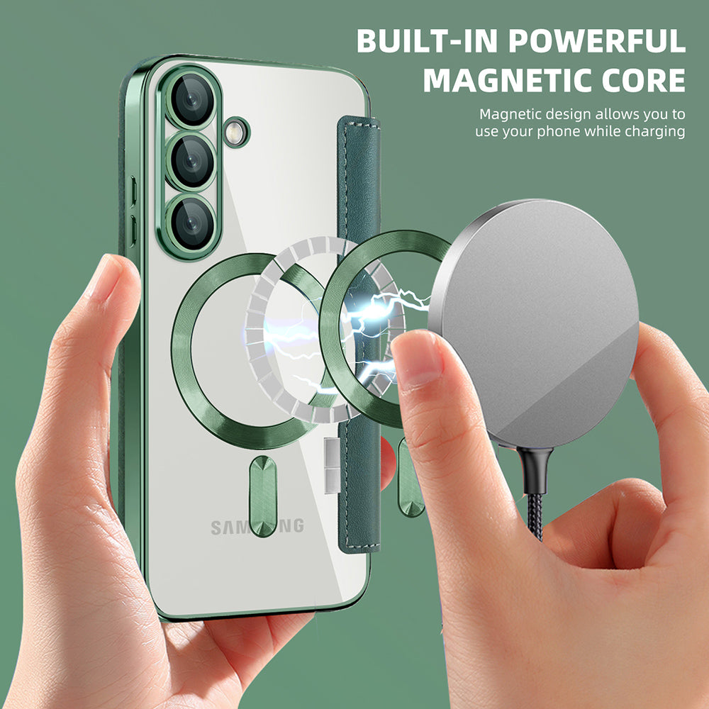 Coque MagSafe pour Samsung Galaxy S25+ S936, Techsuit, SmartMag Book, Vert