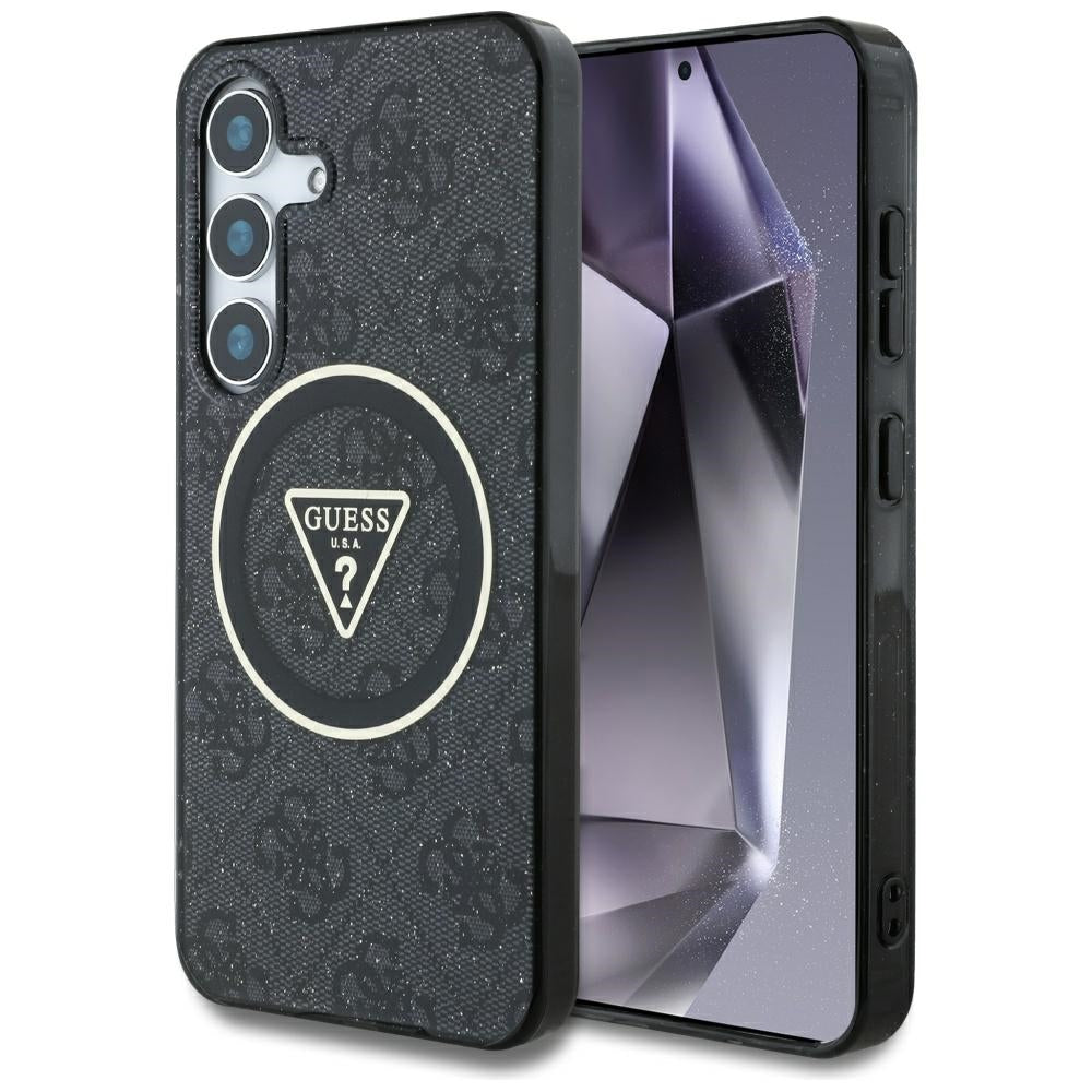 MagSafe Case for Samsung Galaxy S25 S931, Guess, IML Glitter 4G Circle Triangle, Black