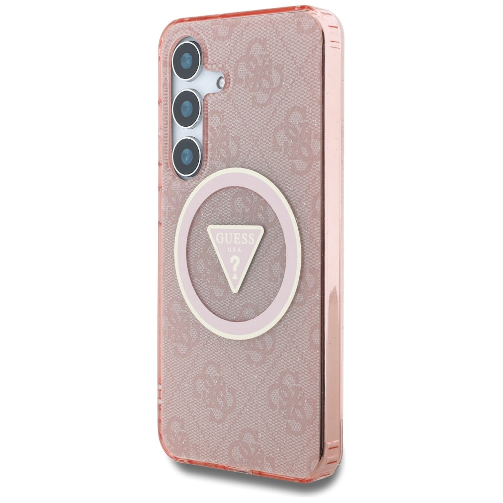 Étui MagSafe pour Samsung Galaxy S25 S931, Guess, IML Glitter 4G Cercle Triangle, Rose