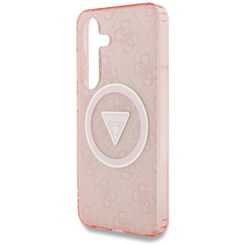 Étui MagSafe pour Samsung Galaxy S25 S931, Guess, IML Glitter 4G Cercle Triangle, Rose