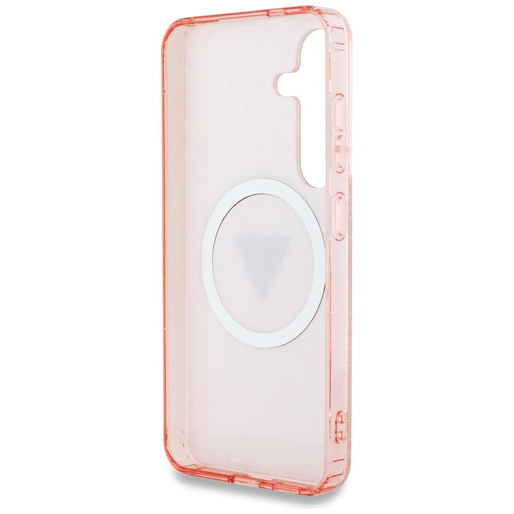 Étui MagSafe pour Samsung Galaxy S25 S931, Guess, IML Glitter 4G Cercle Triangle, Rose