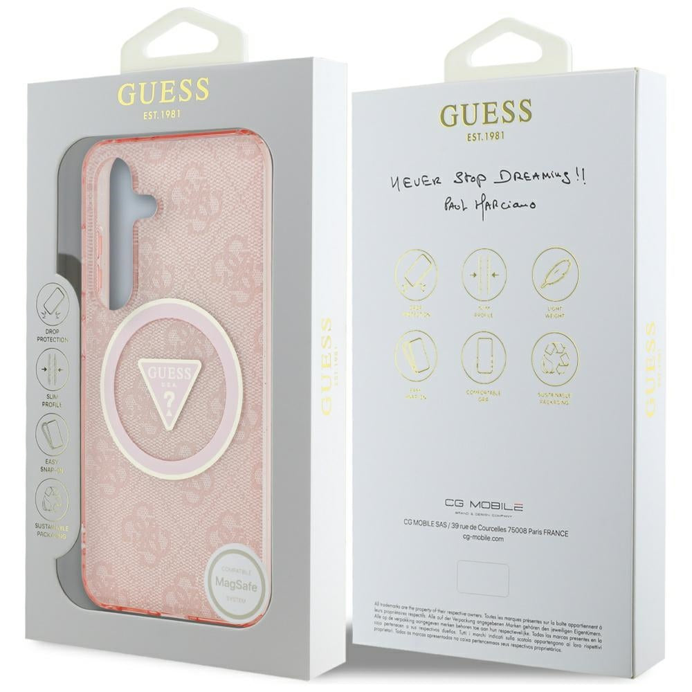 Étui MagSafe pour Samsung Galaxy S25 S931, Guess, IML Glitter 4G Cercle Triangle, Rose