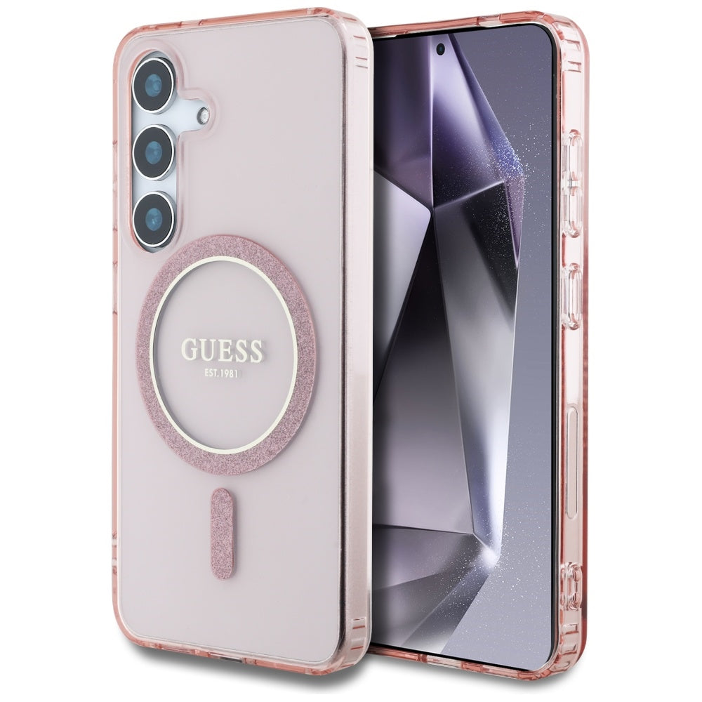 Coque MagSafe pour Samsung Galaxy S25 S931, Guess, IML Glitter Circle, Rose