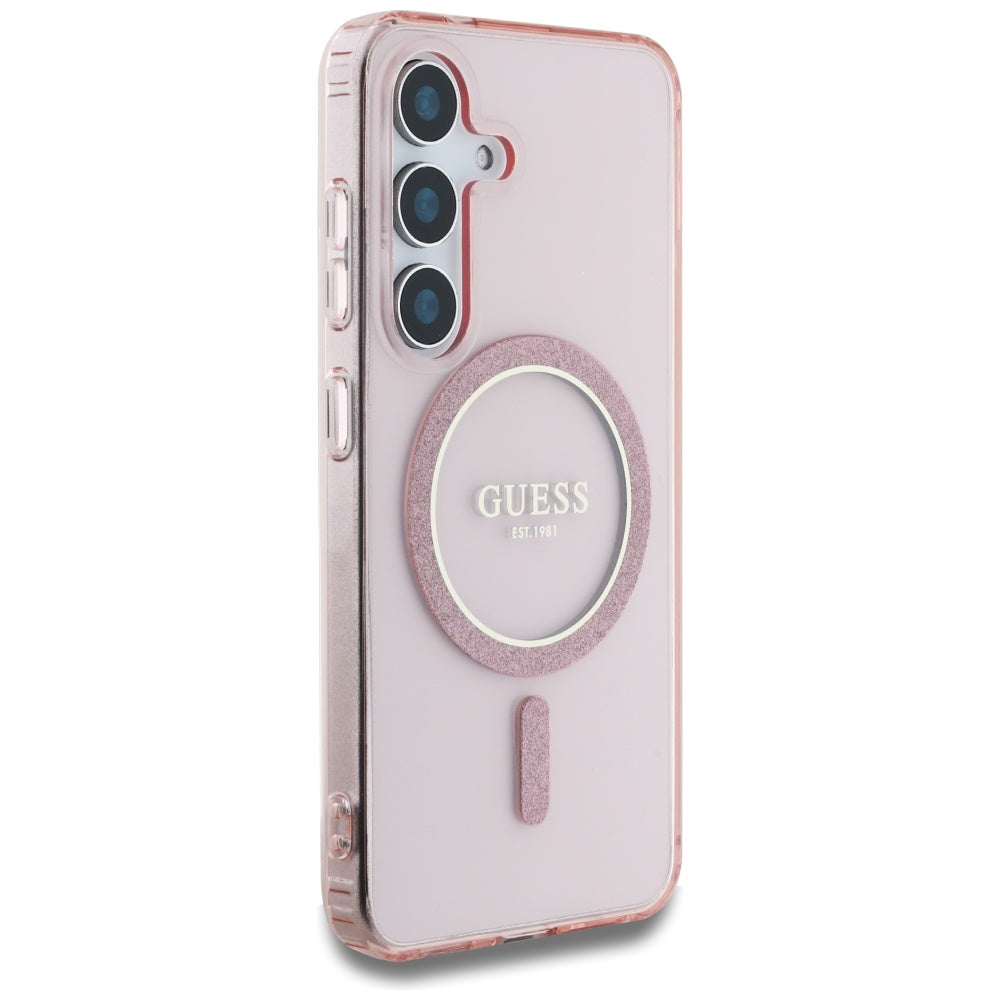 Coque MagSafe pour Samsung Galaxy S25 S931, Guess, IML Glitter Circle, Rose
