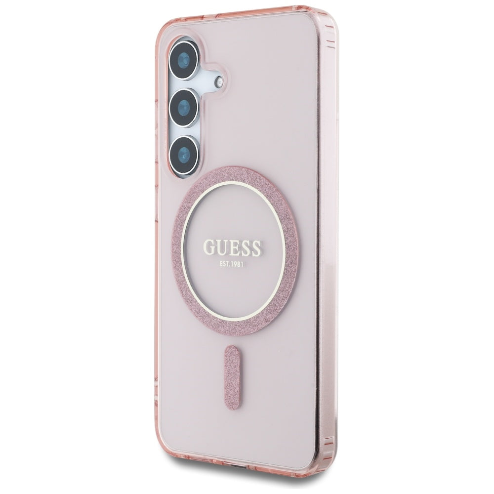 Coque MagSafe pour Samsung Galaxy S25 S931, Guess, IML Glitter Circle, Rose